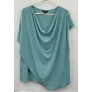 Alfani Deco Breeze Cowl Neck Asymmetric Wrap Top Precious Jade Teal 3X NEW